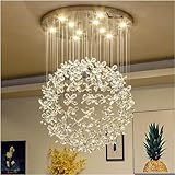 BONOOL Chandelier Modern Crystal Clear K9 Ceiling Lamps Flower Ball Stairway Modern Villa Chandelier Lighting Hanging Fixture Mall LED Lights Home Decor Lamp, Dia90cm