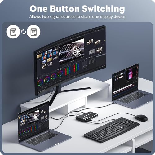 Image of MICROWARE USB C KVM Switch 2-Port, 8K@60Hz, 4K@120Hz, 100W PD, Black, Push Button, Manual Operation