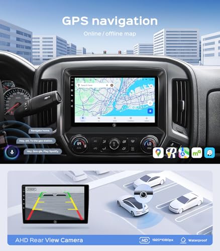 10.2'' Car Radio Stereo for Chevy Silverado 2014 2015 2016 2017 2018 GMC Sierra Replacement Upgrade 5G WiFi 2+64G Wireless Carplay/Android Auto/GPS/Bluetooth/FM Radio/1080P SWC