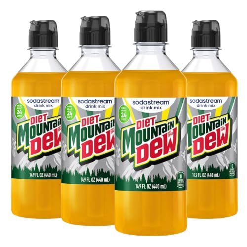 Image of SodaStream Diet Mountain Dew Drink Mix, 4 Pack Soda Syrup for Sparkling Water Makers, Zero Calorie Soda Stream Flavors, Makes About 96 Drinks, 4 x 14.9 Fl Oz (440ml)