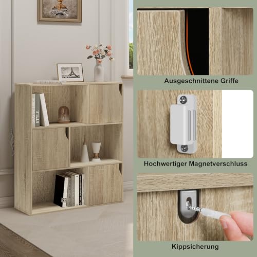 eSituro Bücherregal Standregal mit 3 Türen und 9 Fächern Würfelregal Kinder Büroregal freistehend Aufbewahrungsregal für Wohnzimmer… – Ansicht 4
