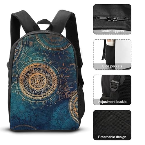 3 Piece Backpack for Women Men Lightweight Causal Daypack Shoulder Bag Set with Insulated Lunch Bag And Pencil Case Organizers Starry Mandala3