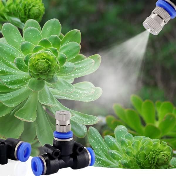 Image of Misting Cooling System 10Mtr Pipe + 5pcs Atomization Nozzles + 1 /2 inch Tap Connector + Cutter for DIY Sanitization Fogger Sprayer Watering Fogging Kit Sprinkler for Garden Outdoor Balcony