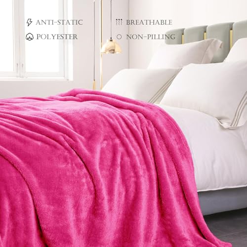 Image of Exclusivo Mezcla Plush Fuzzy Fleece Bed Blanket Queen Size, Super Soft, Fluffy and Warm Blankets for Couch, Bed, All Season (Hot Pink, 90x90 inches)