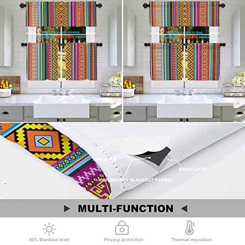 Batmerry Striped Mexican Aztec Tier Curtains,Colorful Tribal Aztec Geometric Window Treatment Short Kitchen Curtain Multilayer Polyester Blackout For Living Room/Bathroom, 2 Pack 26X24 Inches #TOP3