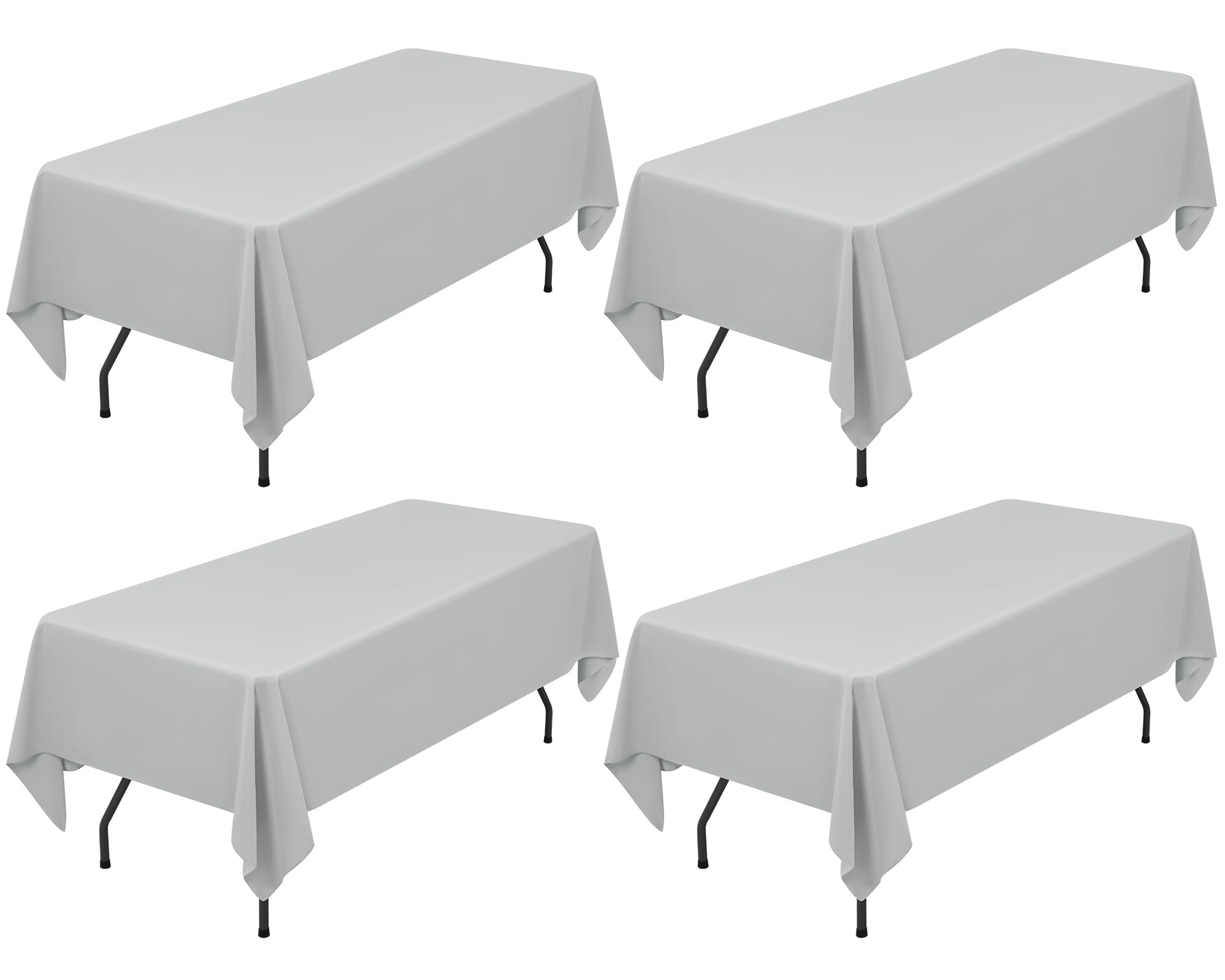 Showgeous 4 Pack Light Grey Tablecloth 60 x 102 Inch, Rectangle Table Cloth for 6 Foot Table, Wrinkle Resistant Washable Polyester Table Cover for Wedding Dining Table Buffet Parties and CampingOEKO-TEX STANDARD 100