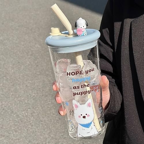 KOVOL タンブラーグラス ダブルウォールグラス ガラスストロージュースカップ 二重構造グラス 二層コップ 透明ガラス グラス 直飲み 飲料水 コーヒー ミルク カップ ボトル 蓋付き ストロー付き 茶漉し 断熱 密閉性 耐熱 耐冷 透明 厚底 大容量