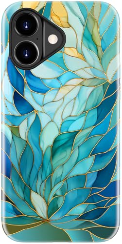 Image of Goodon for iPhone 17 Case Cute - Wireless Charging Compatible - Dual-Layer Hard Shell + Silicone Cover - Protective Phone Case with Trendy Designs for Women - Blue Leaves Flower