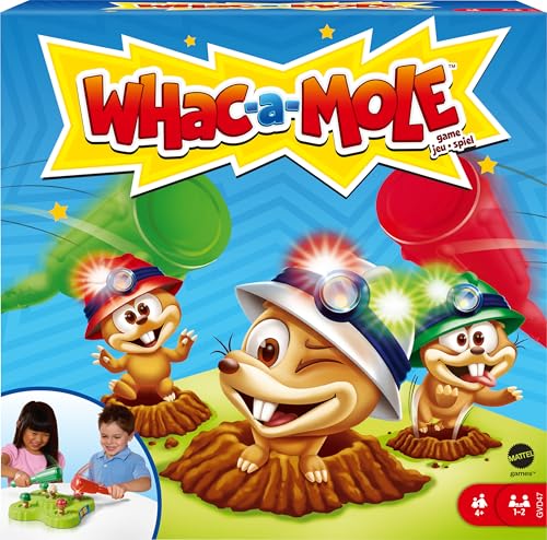Mattel Games WHAC-A-MOLE Kids Arcade Game with Mallets & Lights & Sounds for 1 or 2 Players 4 Years Old & Up