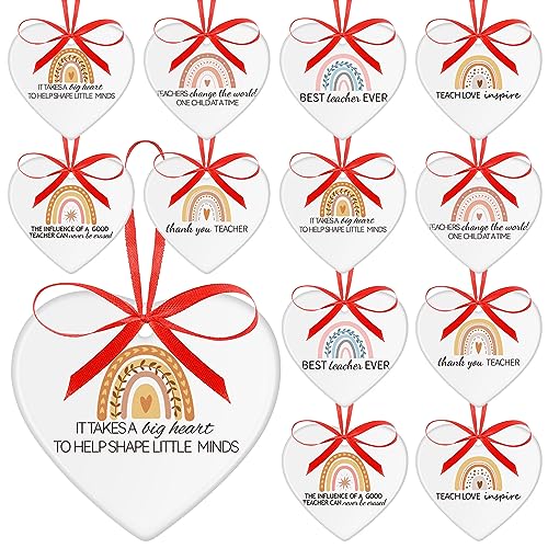 Sliner 12 Pieces Teachers Ceramic Ornament for Teacher Day Christmas Tree Ornament Gift Thank You Appreciation Gifts for Christmas Tree Decor