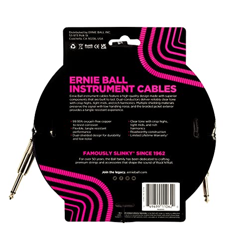 Image of Ernie Ball Braided Instrument Cable, Straight Straight, 10ft, Purple /Black