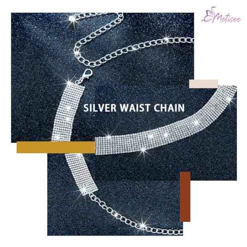 Rhinestone Belt Silver Waistband Crystal Belly Chain Trendy Dress Belt for Women3