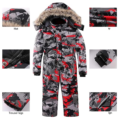 Image of AFILOK Kid's Winter Overalls Ski Suits Boy's and Girl's Waterproof Snowboard Jumpsuits One Piece Snowsuit Jackets Coats