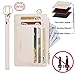 Women Slim Rfid Blocking Credit Card Case Holder Wristlet Zip ID Case Wallet Small Compact Leather Wallet Coin Purse with Keychain (Beige)