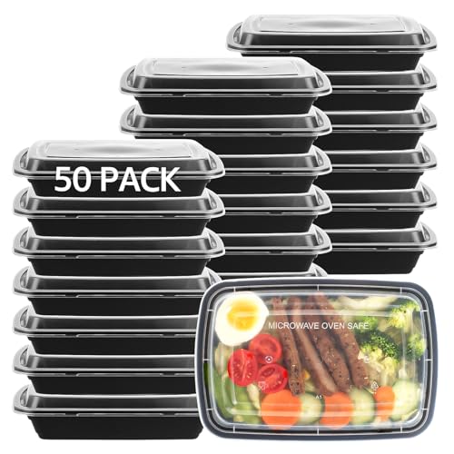 50 PACK, 24 oz. Meal Prep Containers, Extra Large & Thick Food Storage Containers with Lids - BPA Free Stackable Microwavable & Dishwasher Safe, Travel, To Go, Bento Box (50, Rectangle - 28 oz.)