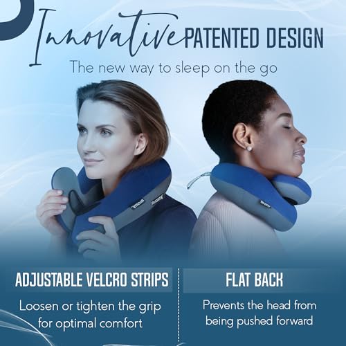 BCOZZY Travel Neck Pillow for Airplane – Patented Double Support for Head, Neck, and Chin. Best for Long Flights, Plane Sleeping, and Car Rides. Adjustable Size. Fully Washable. Carry Bag. Large, Navy - Image 5