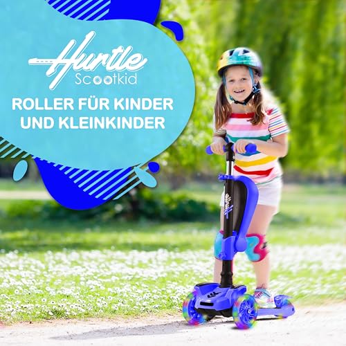 Image of Hurtle 3-Wheeled Scooter for Kids - Wheel LED Lights, Adjustable Lean-to-Steer Handlebar, and Foldable Seat - Sit or Stand Ride with Brake for Boys and Girls Ages 1-14 Years Old