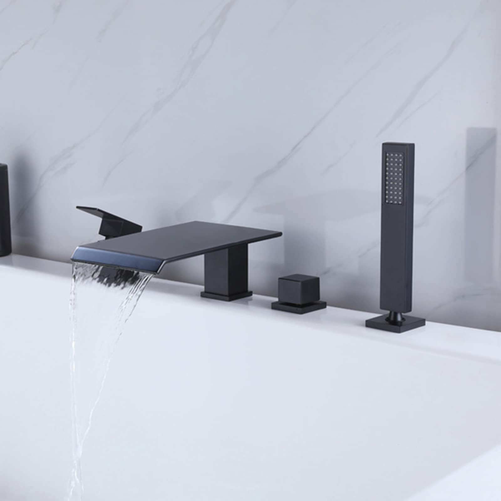 Set Moderno di Miscelatore Doccia/Vasca a Cascata a 4 Fori - Rubinetto di riempimento Vasca di Lusso con Flusso Regolabile - Elegante e Facile da installare per bagni Raffinati