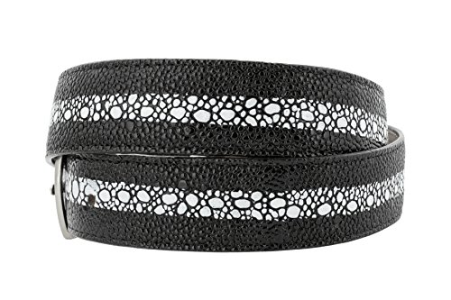 El Presidente Mens Black Stingray Print Leather Western Cowboy Belt Silver Buckle2