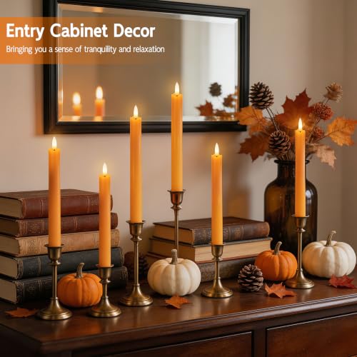 Image of Orange Fall Flameless Taper Candles with Remote, 6 Pcs Halloween Tapers
