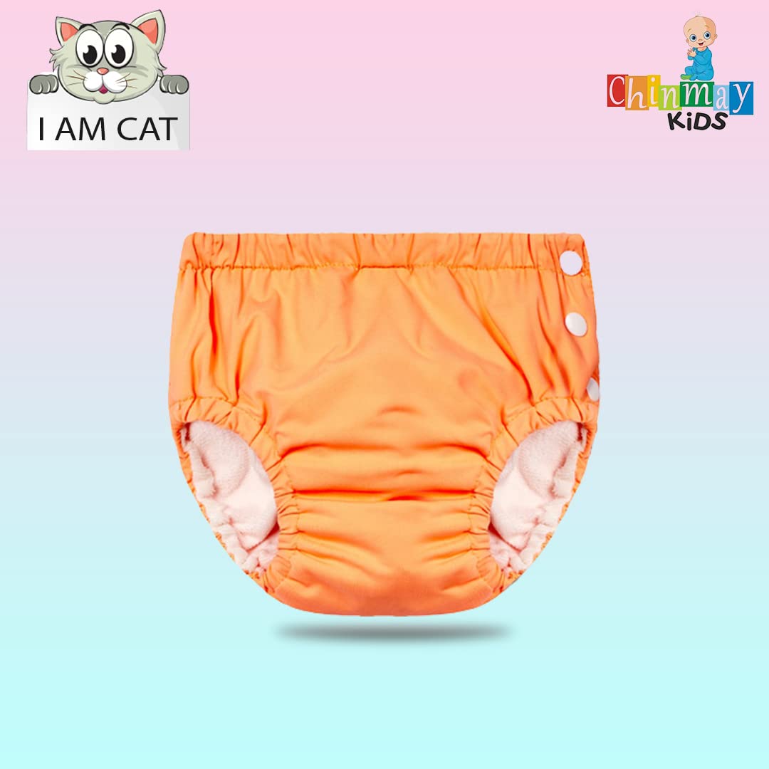 Chinmay Kids Combo of Baby Swim Diaper Waterproof Reusable Leakproof Adjustable Infant Pool Pant Boys Girls Swimsuit, Age Group - (4 months - 3 Years) (Pack of 2, Orange- Blue) 3