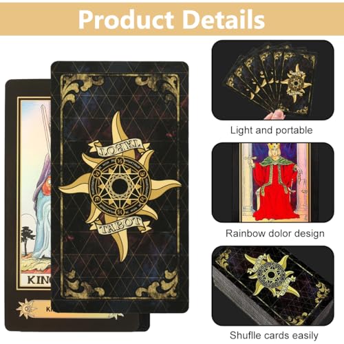 Image of PATPAT 78Pcs Tarot Card Deck Set, Aesthetic Illustration Design with Iridescent Finish, Beginner Tarot Cards Enthusiasts Friendly with Guidebook, Decorative Divination Tablecloth