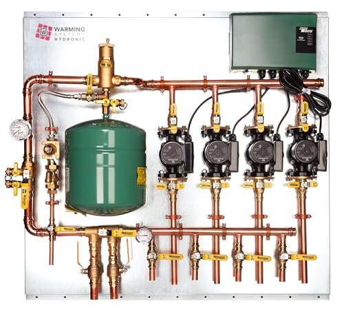 Hydronic Radiant Heat Control Panel 4-Zone - All Needed Components Assembled, High Efficiency Pump UPSe15-58, Heated Floors, Radiant Heat, Snow Melt, Includes Expansion Tank, Air Separator, and more