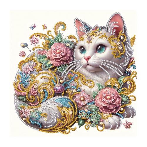 HvasJing Link Diamond Painting Kits for Adults Exquisite Floral Cat 5D Full Drill Diamond Art Kit Special Shaped Diamonds 11.8 x 11.8 Inch DIY Diamond Dots Craft Relaxing Hobby Wall Decor