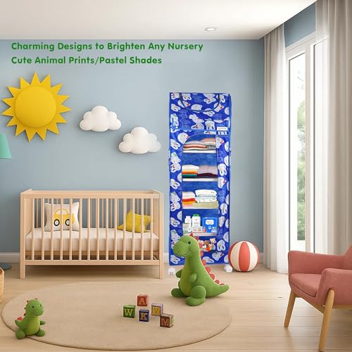 Image of OYO BABY Kids Wardrobe for Storage 6 Shelves | Heavy Duty Plastic Almirah for Baby Clothes, Toys & Books Rack | Compact Storage Organizer for Nursery /Bedroom [Cartoon Printed - Blue]