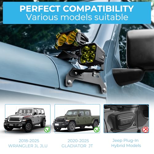 Image of 2 Pcs Dual A-Pillar Light Mount Brackets for 2018-2025 Jeep Wrangler JL & Gladiator JT, Offroad Fog Light Pods Bracket for Wrangler Accessories【NOT for 4XE / Gladiator Mojave / Rubicon 392】