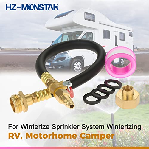 Hz-Monstar Rv Winterizing Kit 15" Sprinkler Winterization Kit With Shut Off Valve Air Blowout Adapter, Quick-Connect Plug 3/4' Garden Hose Connector For Rv Motorhome Boat Camper Travel Trailer #TOP1