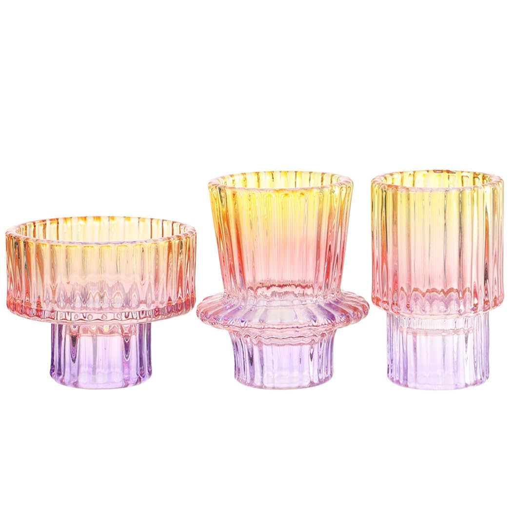 Kerzenhalter aus Glas, 3-teiliges buntes Kerzenständer-Set aus Glas