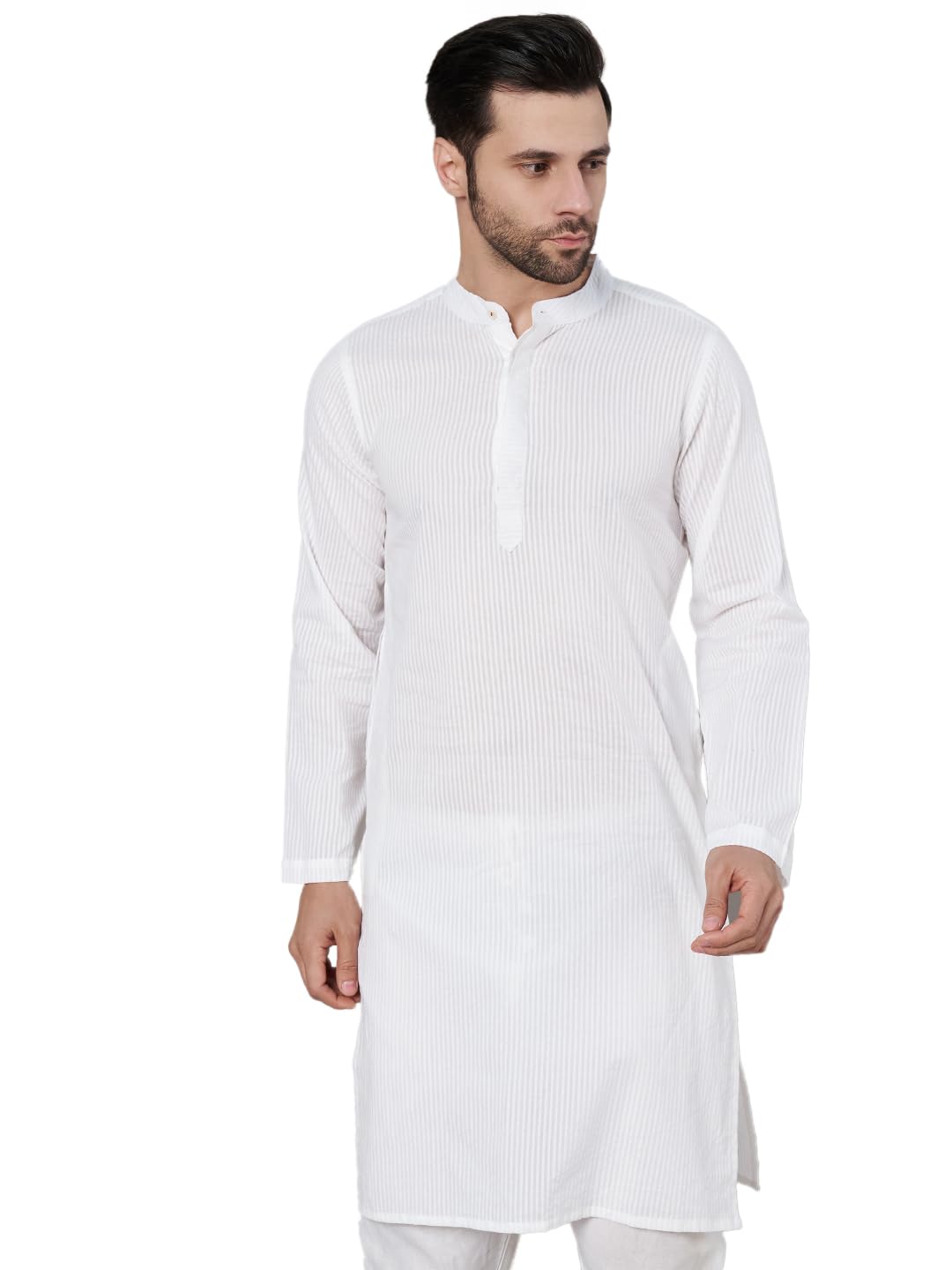 japer kurti Men's Pure Cotton White Color with Mandarin Collar Stylish Knee Length Kurta-picture-45