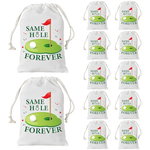 Serencatcher 12pcs Golf Bachelor Party Favor Bags, Same Hole Forever Bachelor Party Cotton Drawstring Bags for Funny Golf Decorations Supplies