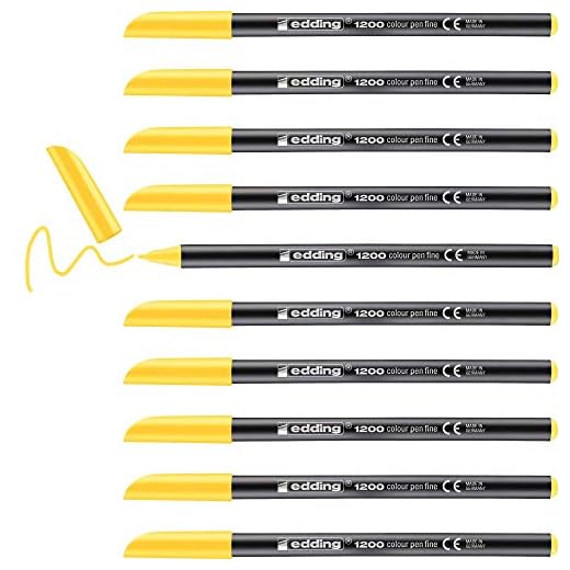 Edding 1200 rotulador de color de trazo fino - amarillo - 10 rotuladores - punta redonda de 1 mm - marcador dibujar y escribir