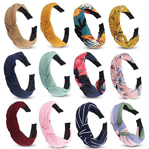 ANBALA Knot Headbands for Women Girls, 6 Pcs Solid Color & 6 Pcs Multicolor Top Knot Hair bands for Women Girls