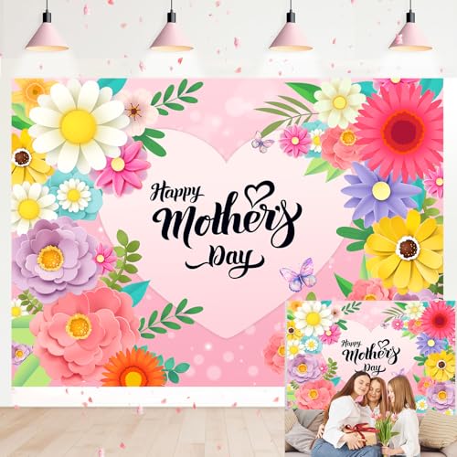 Fondo Fotográfico 8x6ft Feliz Día de la Madre Flores Rosadas miniatura 1