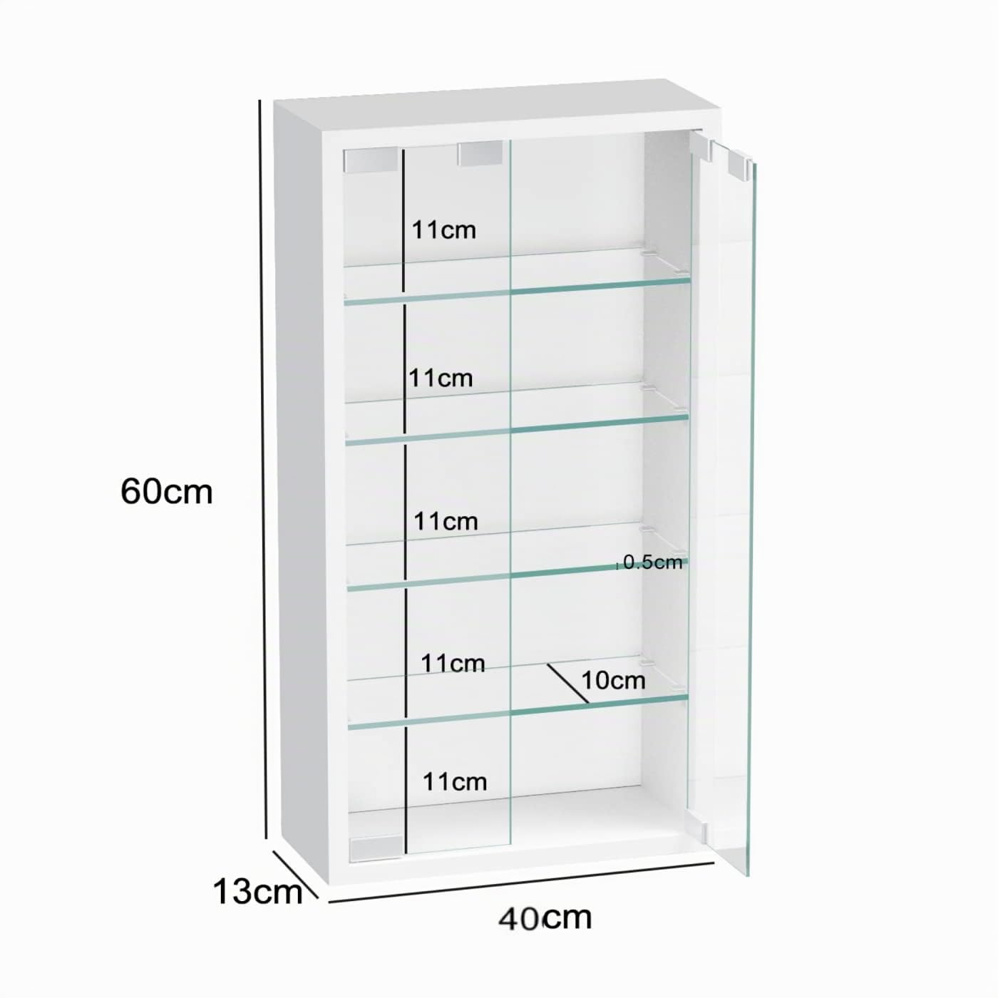 VDD Armario Vitrina de pared colgante de pie - 30 x 60 x 13 cm, Blanco, Contemporáneo, Panel liso, Montaje en pared y suelo