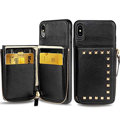 ZVE iPhone Xs Max Wallet Case, iPhone Xs Max Case with Credit Card Holder Slot Leather Wallet Shockproof Protective Zipper Pocket Purse Handbag Case for Apple iPhone Xs Max 6.5 (2018) - Black