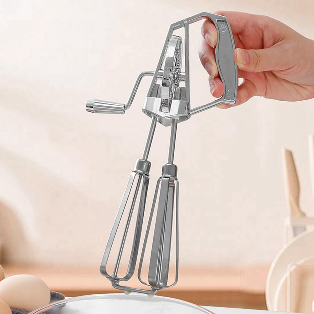 Manueller Schneebesen mit Handkurbel - Schneebesen Aus Edelstahl, Ergonomischer ABS-, Kompaktes Design für Einfaches Vermischen, Silber