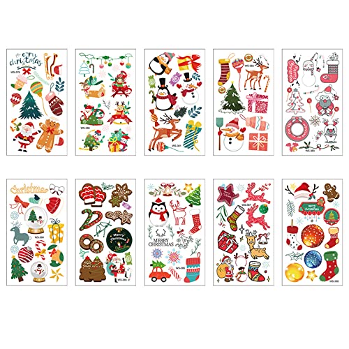 Pegatinas de tatuaje temporal de Navidad, 10 pegatinas de tatuaje temporal a prueba de agua, pegatinas de tatuaje temporal luminosas, adecuadas para niños y niñas, niños o adultos (01) Cover