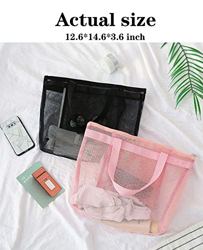 Mesh Beach Bags Large Grocery Tote Toy Bag with Pockets for Gym Picnic Shopping Travel4