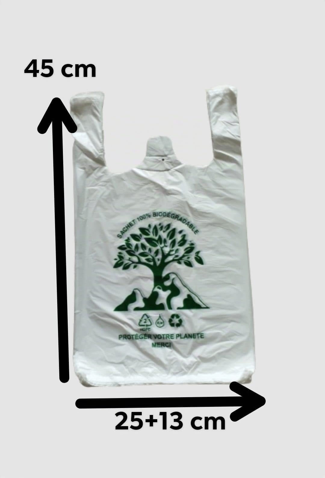 Lot 2000 Sac plastique bretelle biodégradable 25+13x45cm - Emballage alimentaire
