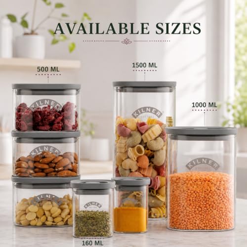 Image of Kilner Fresh Storage 500ml Airtight Glass Container Durable Vacuum Seal Lid | BPA-Free Jar for Food Storage, Nuts, Dried Fruit, Snacks, Pantry Organisation