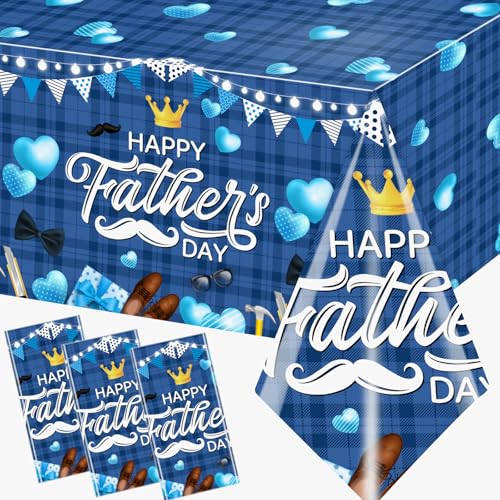 ZUIDAWU 3 Pack Fathers Day Tablecloth Happy Fathers Day Table Cloth Rectangle Blue Father Day Table Cover for Dad Men Home Family Party Dinner Decoration Supplies 51 x 86.6 Inch