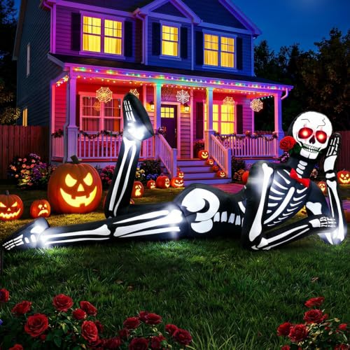 Aufblasbares liegendes Halloween-Skelett mit LEDs, 3,6 m – Produktansicht 1