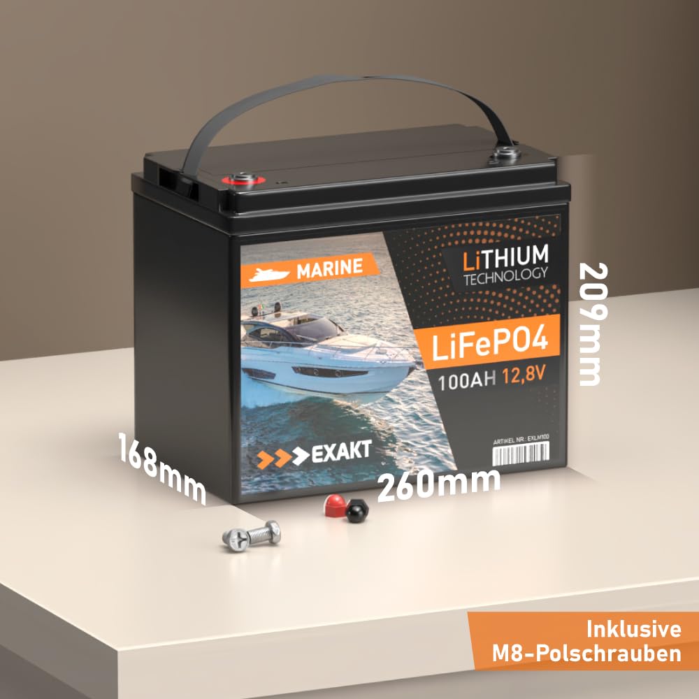 EXAKT LiFePO4 100Ah Marine Batterie 12V Bootsbatterie Boot Lithium Boarder