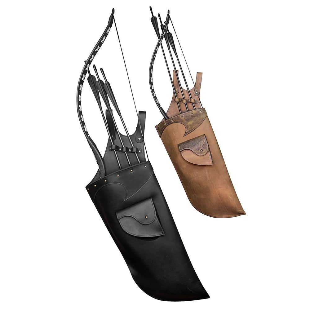 KGBEEMedieval Arrow Quiver Bag, Renaissance Retro Waist Hanged Leather Arrow Quiver Holder, Outdoor Cosplay Bow Archery Accessories for Men Women,Brown