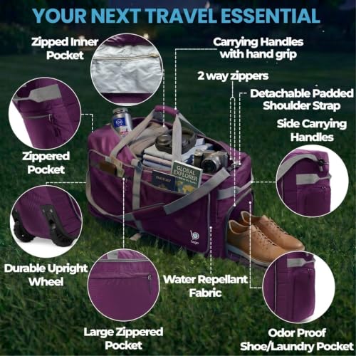Bago Rolling Duffle Bag with Wheels - 30" 100L Foldable Weekender Bag, Waterproof Travel Duffel Bag, Heavy Duty lightWeight Duffle Bag for Traveling, Rolling Duffel Bag with Wheels (Purple2023) - image 5
