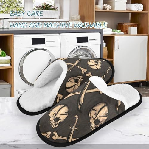 visesunny Funny Slippers for Women Men Soft Plush Warm Fuzzy Winter holiday slippers Skull Jolly Roger Abstract Pattern Cozy House Slippers Comfy Bedroom Slippers Indoor Outdoor Shoes3